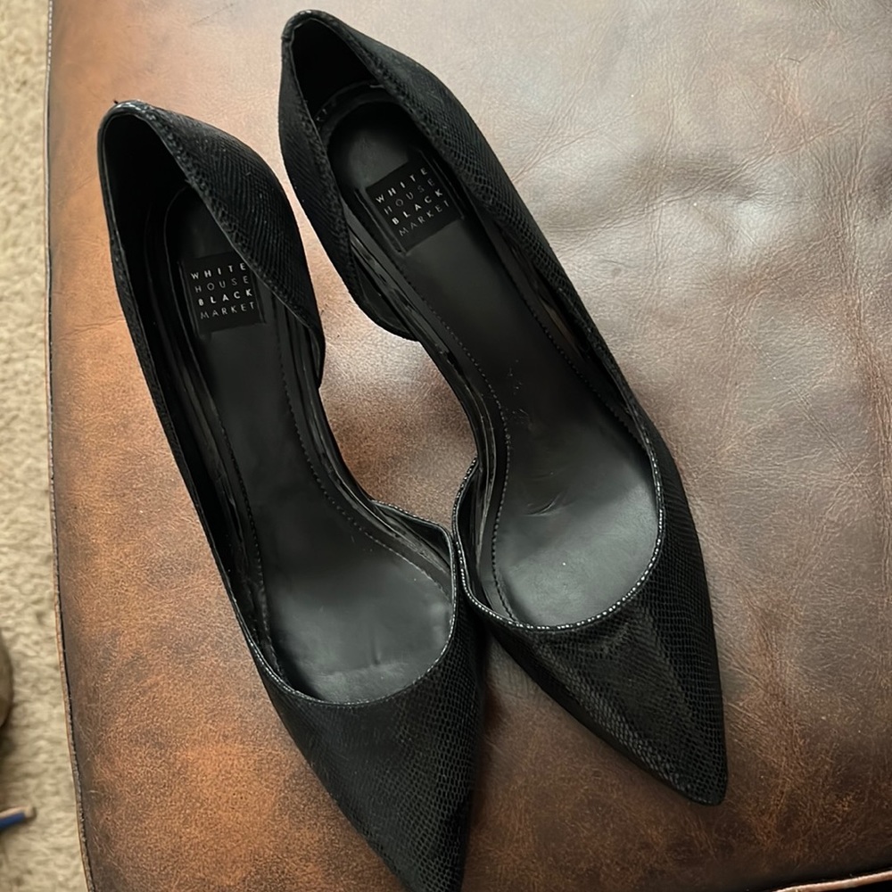 WHBM Ella Black Micro Exotic heels